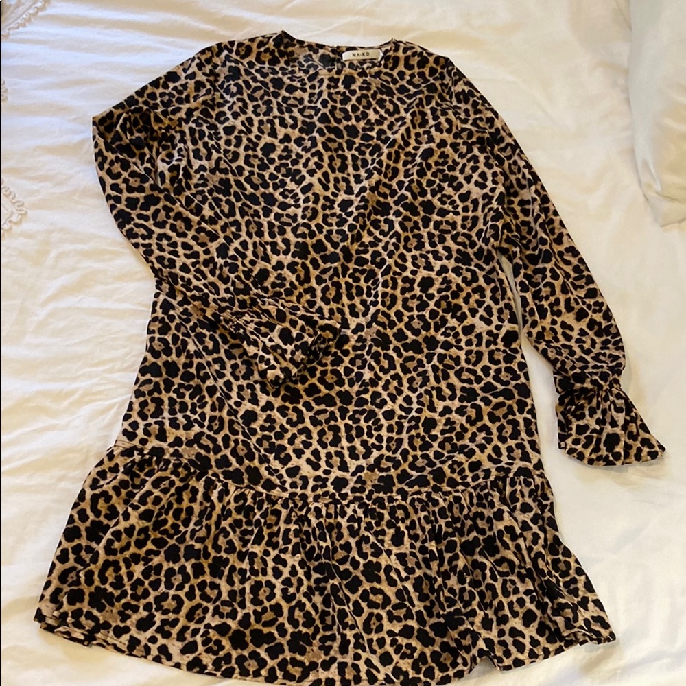 NWT Nordstrom Leopard Print Long Sleeve Dress US 8/EU 38